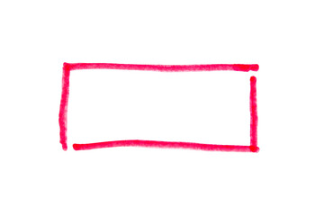 Rectangle doodle frame drawn with red marker on transparent background, cut out. Design element.