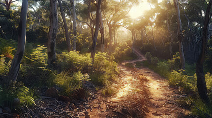 Obraz premium A bush trail, walking track in wild. Generative AI.