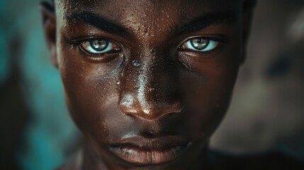 African American young man with expressive face and intense gaze