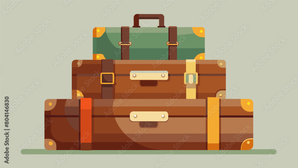 Poster a set of matching antique leather suitcases stacked neatly on top of each other.. vector illustratio