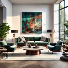 captivating 3dillustration of an interior living room warmly lit furni ture meticulously arranged