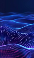 colorful abstract background with shiny neon purple and blue waves and surface with dots, technology and cyberspace background