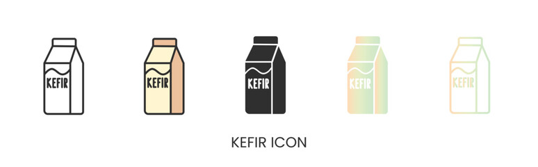 Vector kefir, carton of kefir icon in solid, gradient and line styles. Trendy colors. Isolated on a white background. Editable stroke