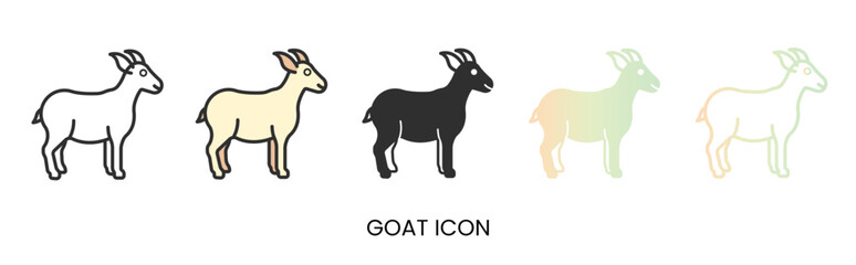 Vector goat icon, goat milk, goat meat icon in solid, gradient and line styles. Trendy colors. Isolated on a white background. Editable stroke
