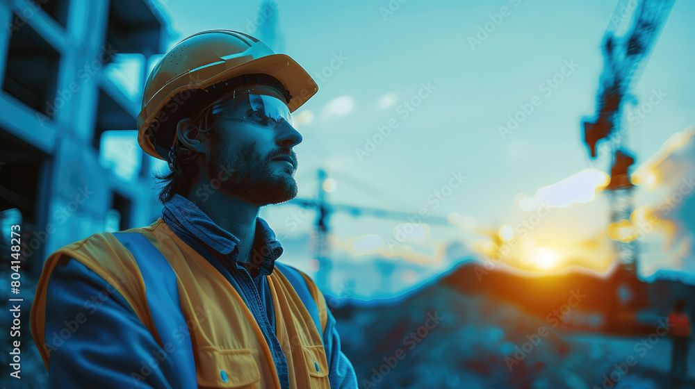 Poster professional project manager at construction site. generative ai.