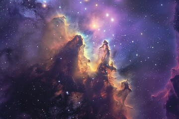 Stock photo of the Pillars of Creation within the Eagle Nebula, captured in high detail, showcasing stellar evolution and cosmic wonder
