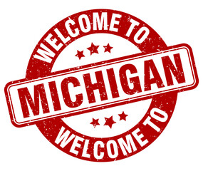 Welcome to Michigan stamp. Michigan round sign