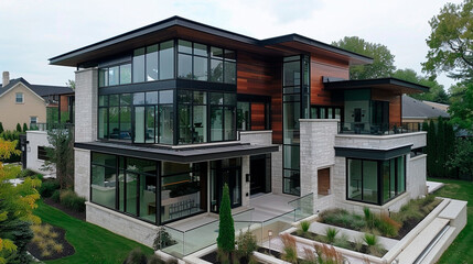 Fototapeta premium modern house with glass windows