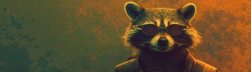 A cheerful cartoon raccoon character with a friendly demeanor and stylish sunglasses