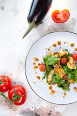 Grilled Eggplant and Spinach Salad with Juicy Tomatoes