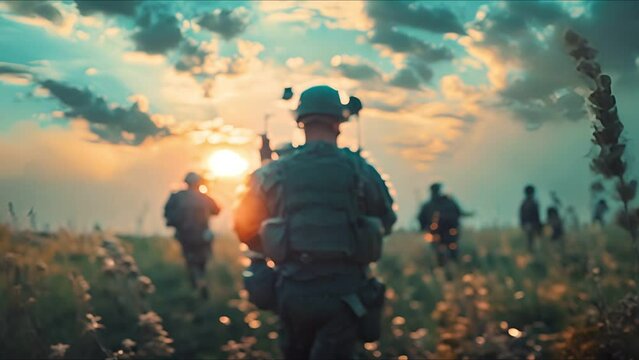 Special forces soldiers from behind in warzone