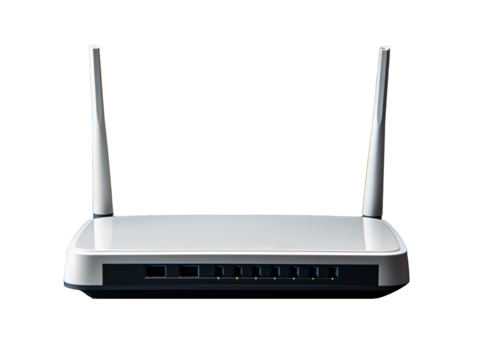 a white router with multiple ports - Powered by Adobe