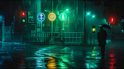 "Silhouettes and Streetlights: The Loneliness of a Rainy Night"
