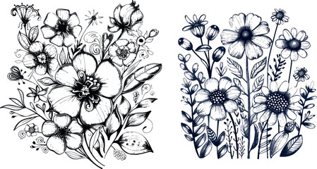 Hand drawn vector vintage floral doodle