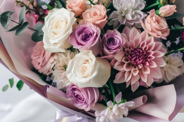 Fototapeta premium Beautiful bouquet of flowers. Holiday Background with flowers