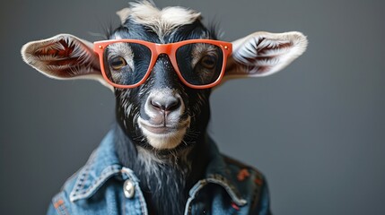 Goat wearing glasses with a humorous expression, against a blurred background. - Goat wearing glasses with a humorous expression, against a blurred background.