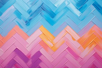 ヘリンボーンの床風のデザインの油絵・抽象背景バナー）紫・オレンジ・水色・ピンク