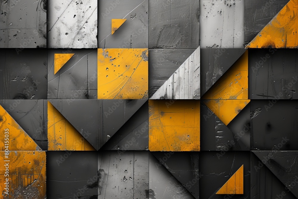 Poster this image features a captivating display of abstract geometric shapes, predominantly in black and g