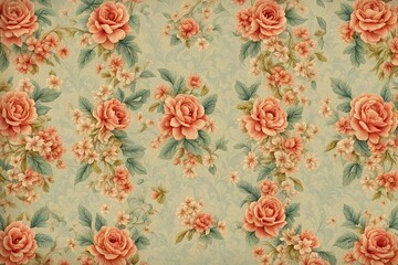 A floral wallpaper with pink roses and white flowers