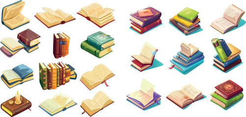 School and hand books, library books stack illustration