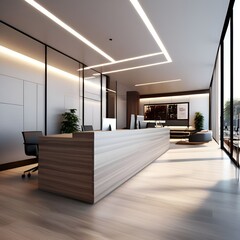  modern office interior featuring reception desk clean lines minimalist design prominently placed  (3)