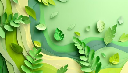 Capture the serene beauty of nature with a paper leaf banner, enhancing any spa or wellness center s calming environment, Template paper art concept with copy space