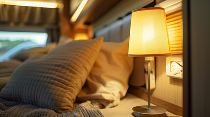  RV interior. Bedside reading lamp