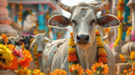 Indian sacred cow, suitable for Hinduism celebration posters, magazines, and news.