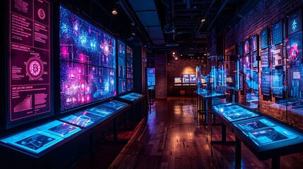 Explore an interactive exhibit at a tech museum dedicated to Bitcoin and smart contracts.