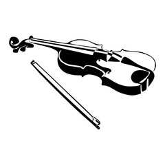 Obraz premium Violin.cdrViolin icon black and white silhouette. Music instrument silhouette. Vector illustration.