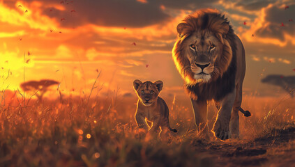 lion in the sunset