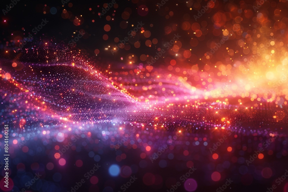 Poster dynamic and vivid, this image captures the essence of energetic flow in red and blue particles, symb