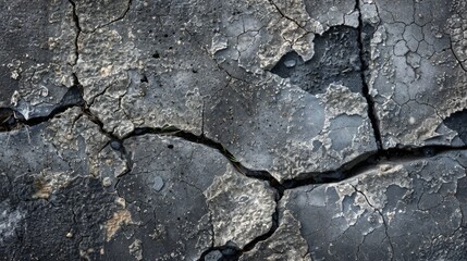 Obraz premium Cracked concrete in shades of gray and charcoal create a rough texture