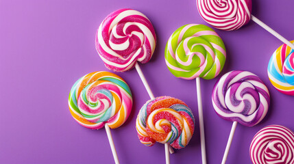 Composition with sweet lollipops on purple background - Powered by Adobe