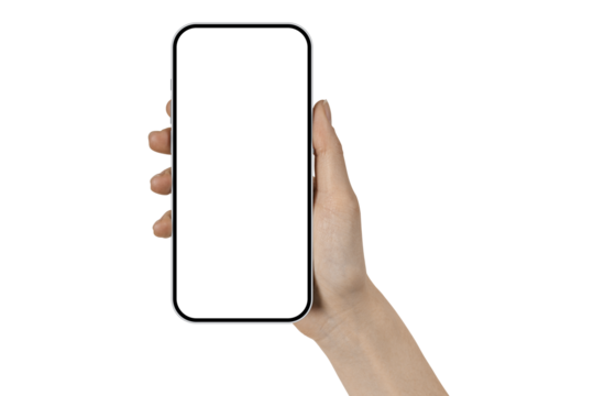 phone in a woman's hand on a transparent background