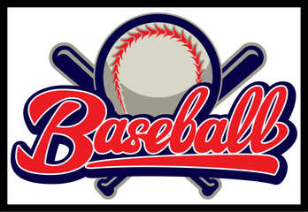 Stylish inscription baseball with ball and bats. Colorful vector template for different designs