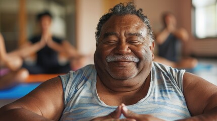 senior man african american smiling practicing yoga