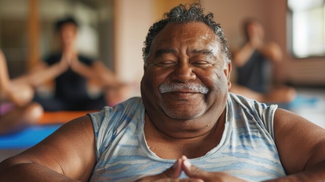 senior man african american smiling practicing yoga