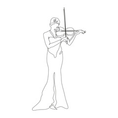 Silhouette of a beautiful woman with a violin in a modern continuous line style. Violinist girl, slender. Continuous line drawing, decor aesthetic outline, posters, stickers, logo. Vector illustration