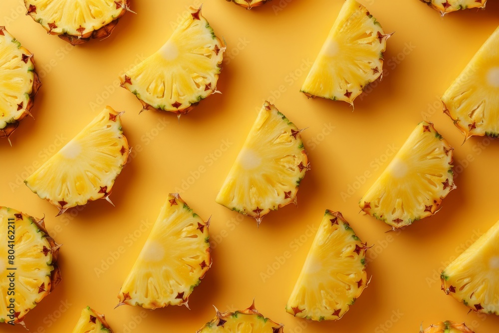 Poster vibrant image showcasing an array of fresh pineapple slices arranged in a repeating pattern over a v