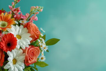 Beautiful bouquet of flowers. Holiday Background with flowers