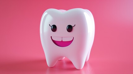 Single smiling tooth on pink background