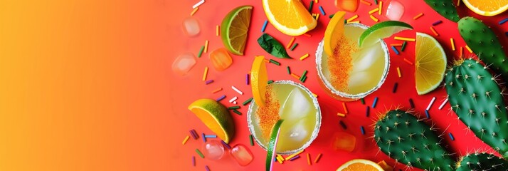 Cinco de Mayo celebration with cactuses and margaritas festive celebration AI generative background