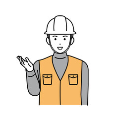 話したり説明する大工、土方の男性のイラスト