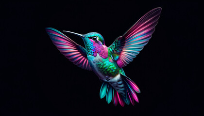 Obraz premium A stunning of a hummingbird in flight against a dark background