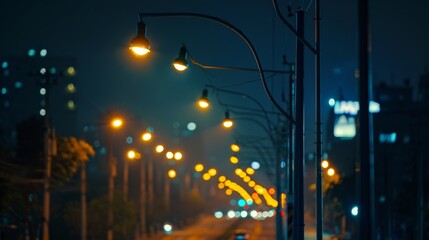 City Lights: Street lamps brightening the urban night, enhancing visibility and security for all