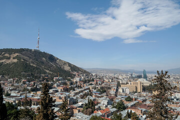 Panoramic view of the city of Tbilisi, Georgia, in early spring.
