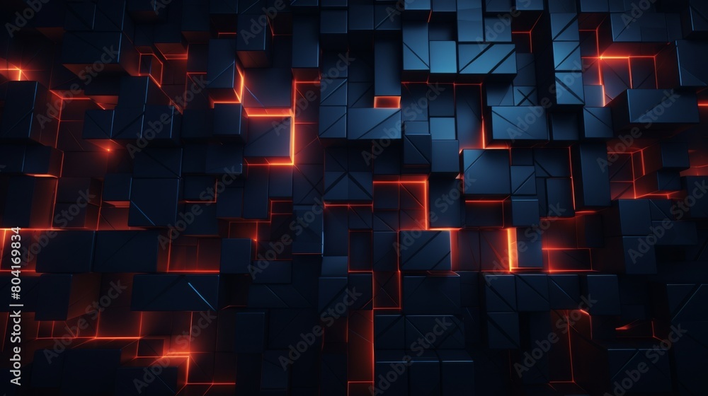 Poster dark background with red squares and lines