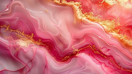 Stylish Pink and Gold Abstract Design with Fluid Composition