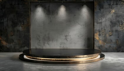 Experience the sophistication of a curved podium crafted from textured concrete